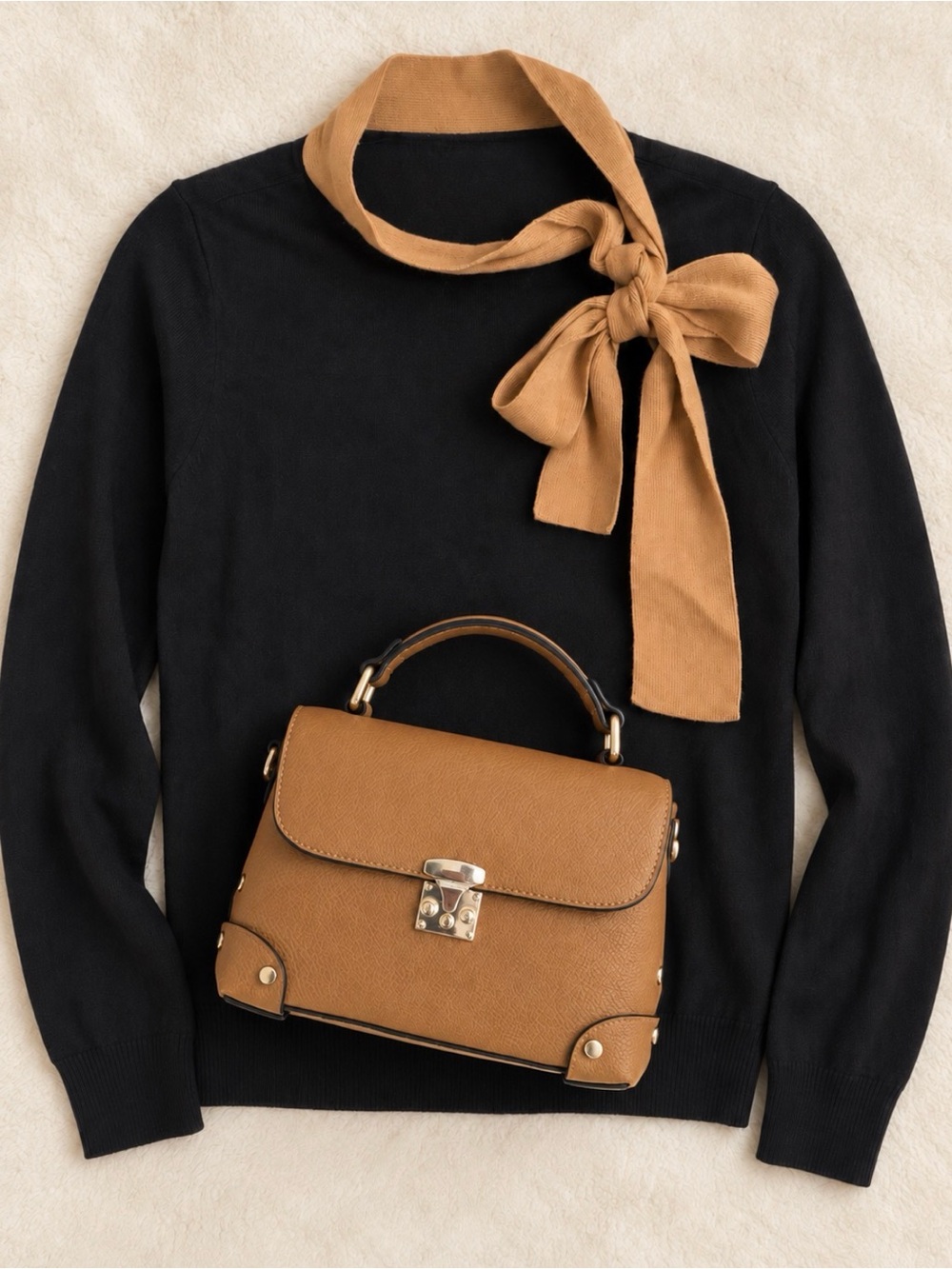 Ann Taylor sweater with bow. Large Petite. Includes small tote!!!